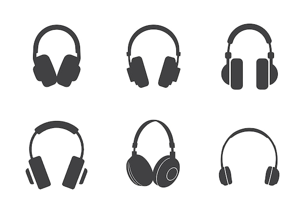 Colección de diseños planos de silueta de auriculares para ilustración vectorial de música y escucha de audio