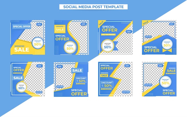 La colección de diseños de plantillas de publicaciones en redes sociales se puede editar según sea necesario