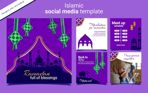 Vector una colección de diseños de publicaciones de instagram con el tema de eid alfitr