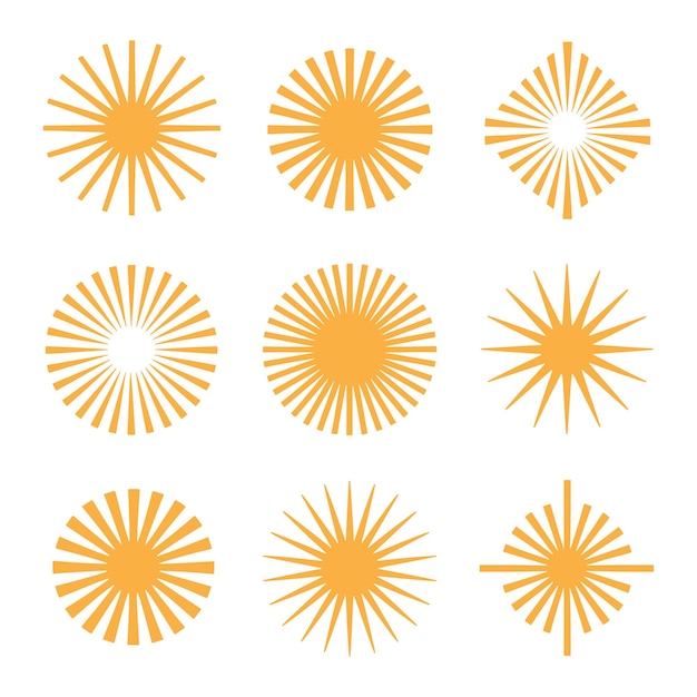 Colección de diseños de rayos solares y rayos solares en varias formas y estilos