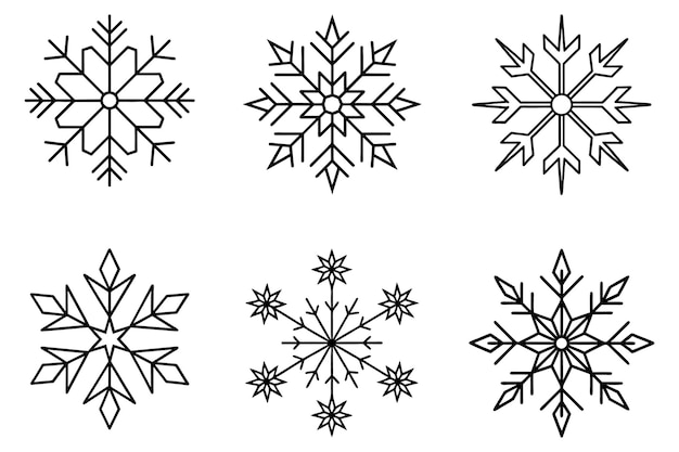 Colección de diseños simples de copos de nieve simétricos