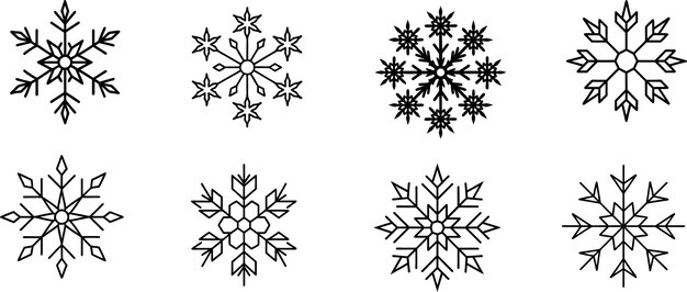 Colección de diseños simples de copos de nieve simétricos