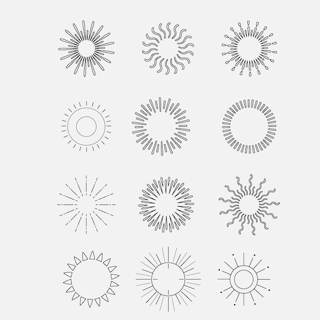 una colección de diseños de sol y sol con las palabras "sol" en la parte inferior