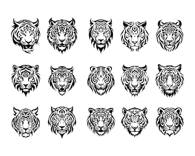 Colección de diseños de tatuajes de tigres.