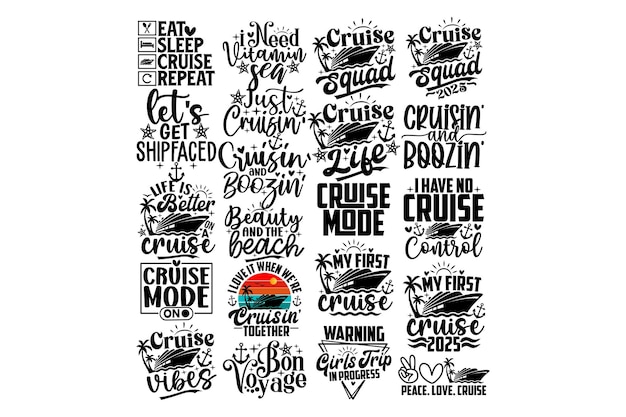 Colección de diseños tipográficos con temas de cruceros