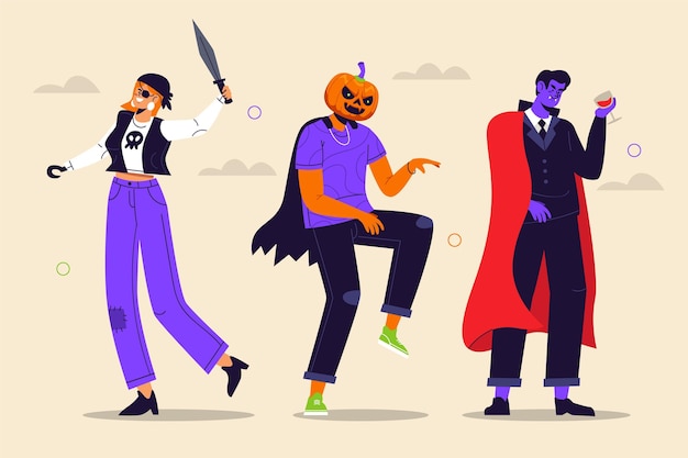 Colección disfraces de halloween planos dibujados a mano