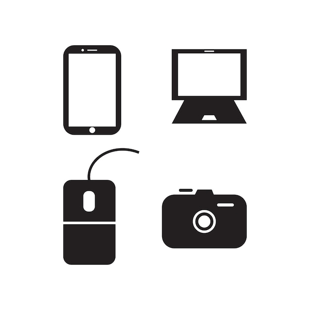 Colección de dispositivos digitales teléfono inteligente ratón portátil y cámara