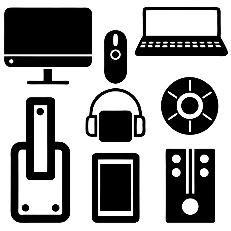 Vector una colección de dispositivos electrónicos, incluido uno que dice "la otra"