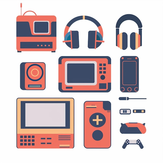 una colección de dispositivos electrónicos, incluido uno que tiene el número 5