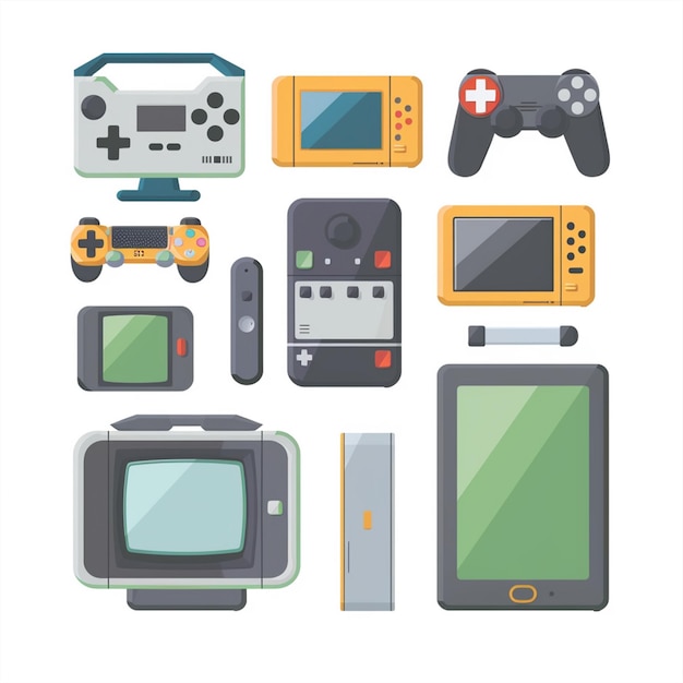 una colección de dispositivos electrónicos, incluido uno que tiene una pantalla verde