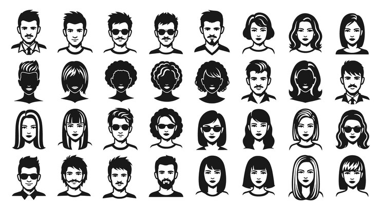 Colección de diversas ilustraciones de perfiles de personajes