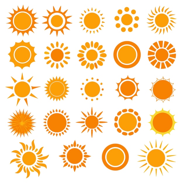 Colección de diversas ilustraciones del sol en varios estilos