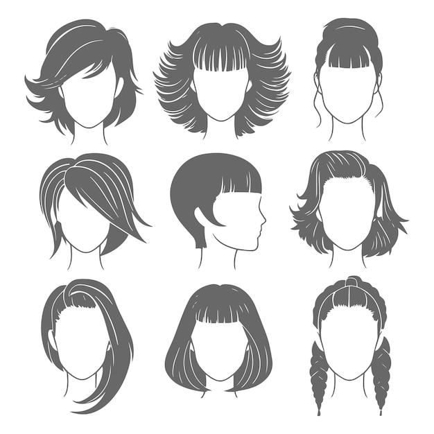 Colección de diversas siluetas de peinados femeninos