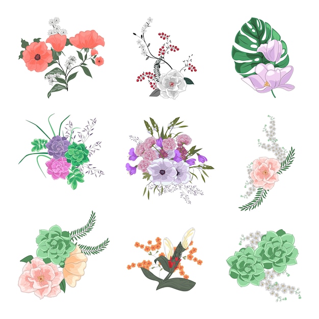 colección de diversos ramos florales