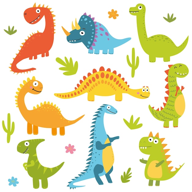 Vector colección divertida de dibujos animados de dinosaurios ilustración vectorial