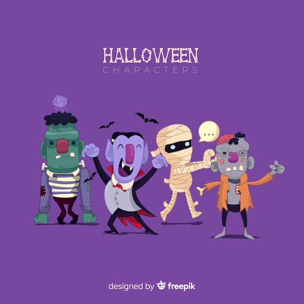 Vector colección divertida de personajes de halloween con diseño plano