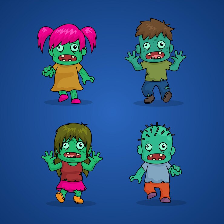 Colección de divertidos personajes de dibujos animados de zombies