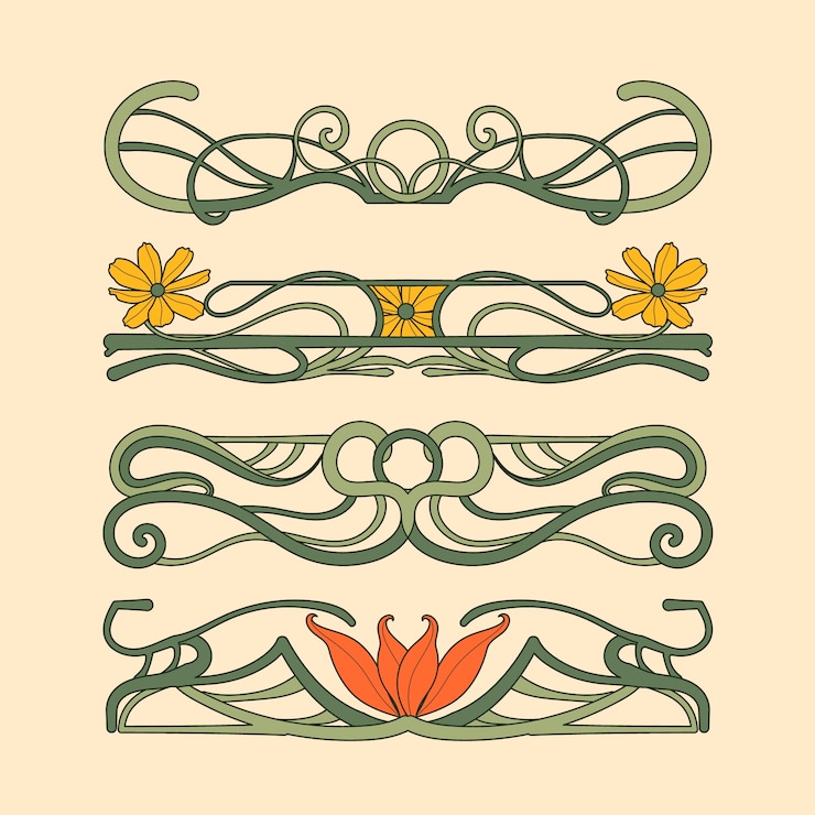 Vector colección de divisores art nouveau dibujados a mano