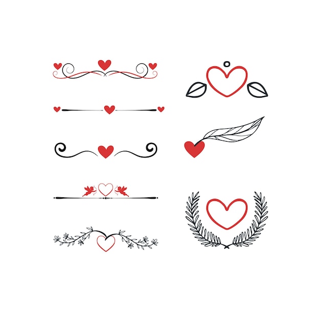 Vector colección de divisores de corazones decorativos varios