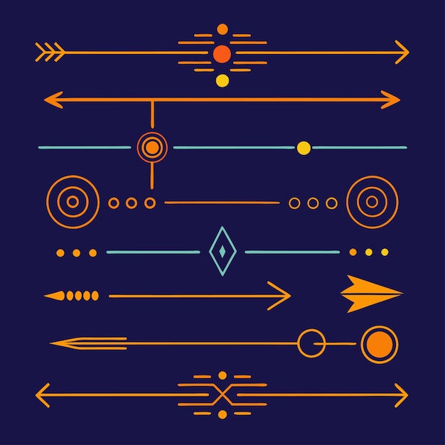 una colección de divisores con flechas de diferentes colores