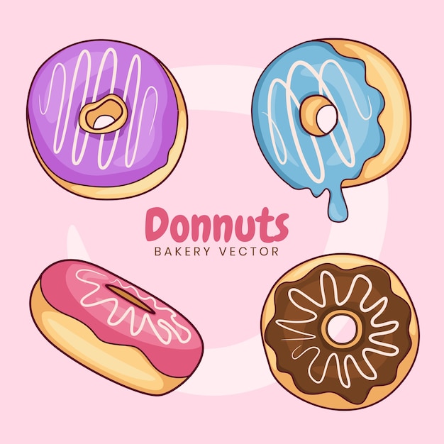 Vector colección de donas con mermelada derretida. donuts con variaciones de color de mermelada dulce