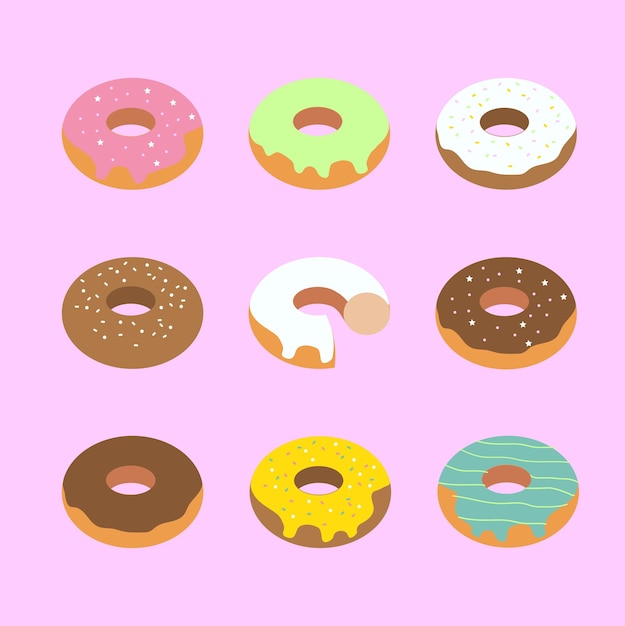 Colección donut set con diferentes glaseados y cremas