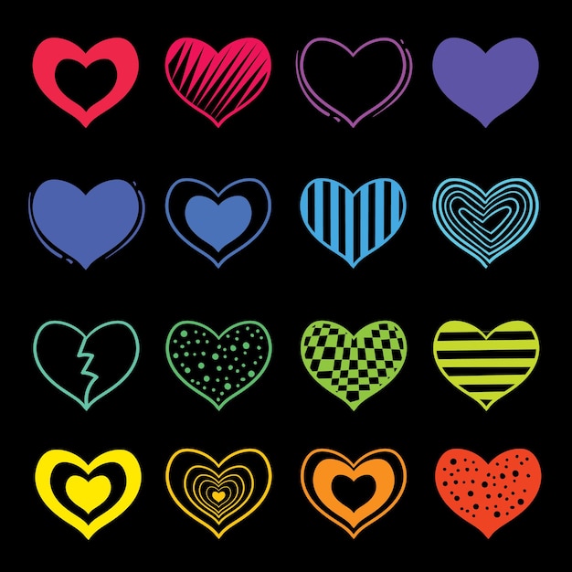 Vector colección doodle corazón amor colorido con estilo dibujado a mano imagen vector gratis