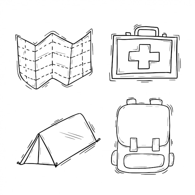 Colección de doodle de icono de camping