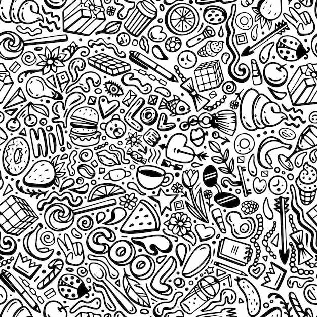 una colección de doodles de comida rápida