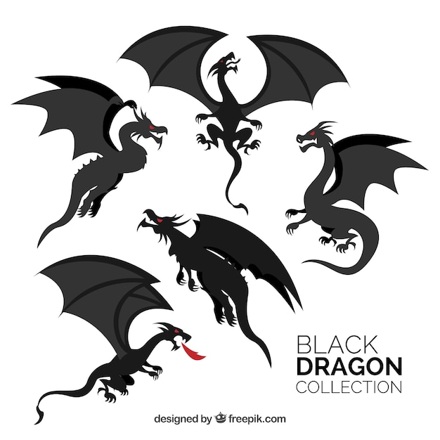 Colección de dragones en color negro