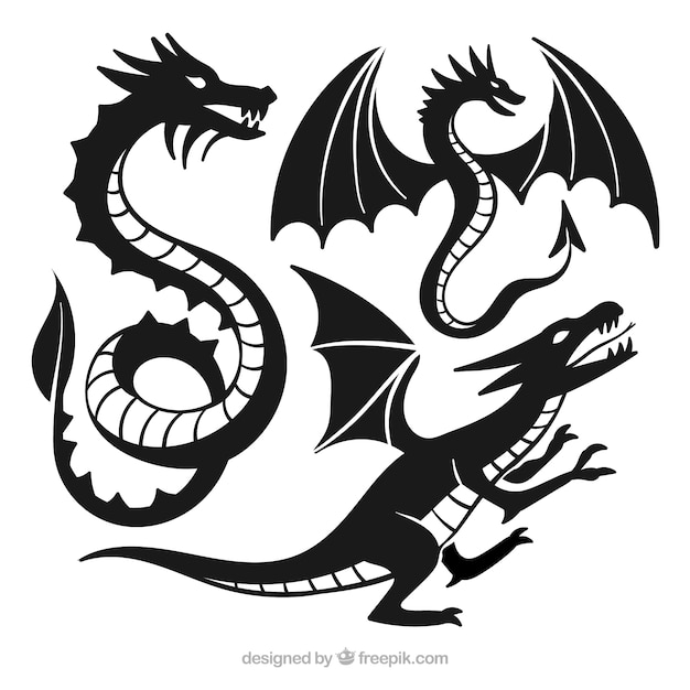 Colección de dragones en color negro