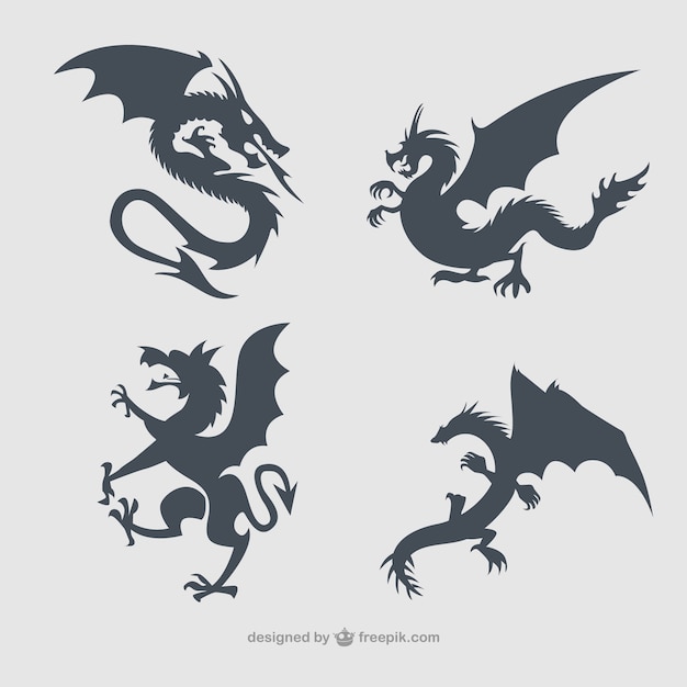 Vector colección de dragones siluetas