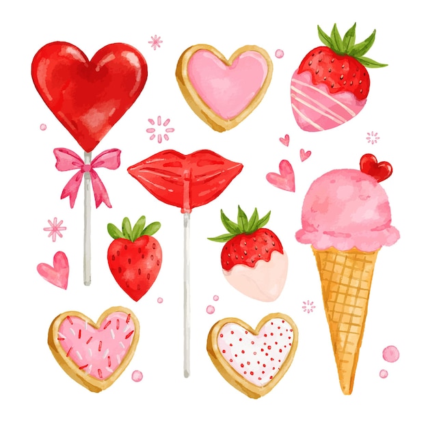 colección de dulces de acuarela de san valentín