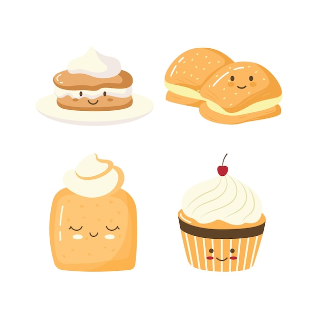 Colección de dulces deliciosas galletas pastel de pastel de pan panadería comida postre carácter