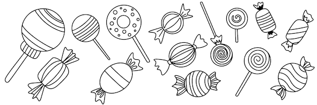Colección de dulces en estilo doodle Arte vectorial dibujado a mano