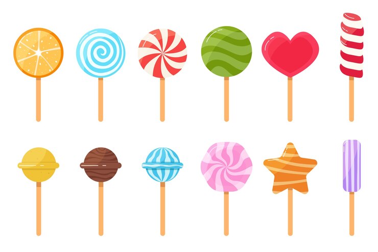 Vector colección de dulces en palo. caramelos de colores