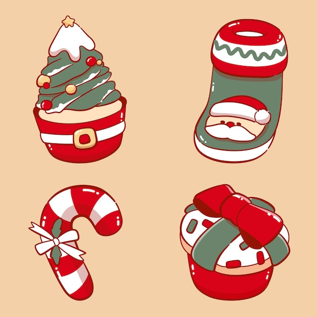 Colección de dulces pasteles de navidad y elementos de caramelo