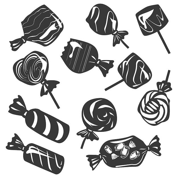 Vector colección de dulces de silueta sólo en color negro