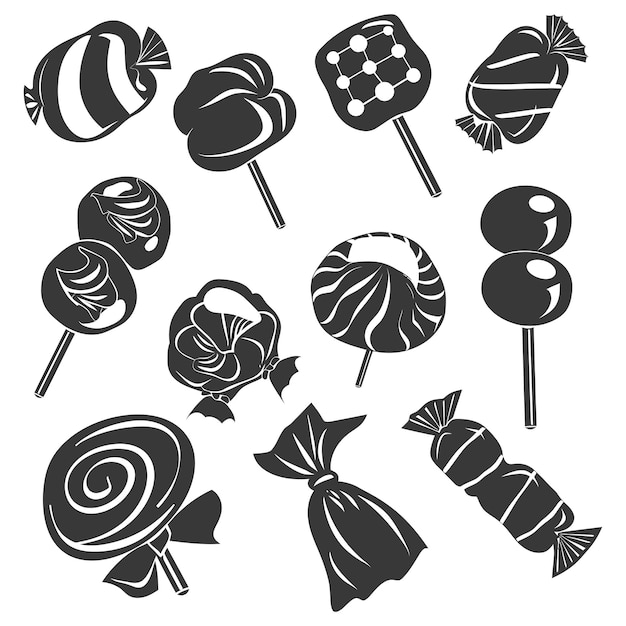 Vector colección de dulces de silueta sólo en color negro