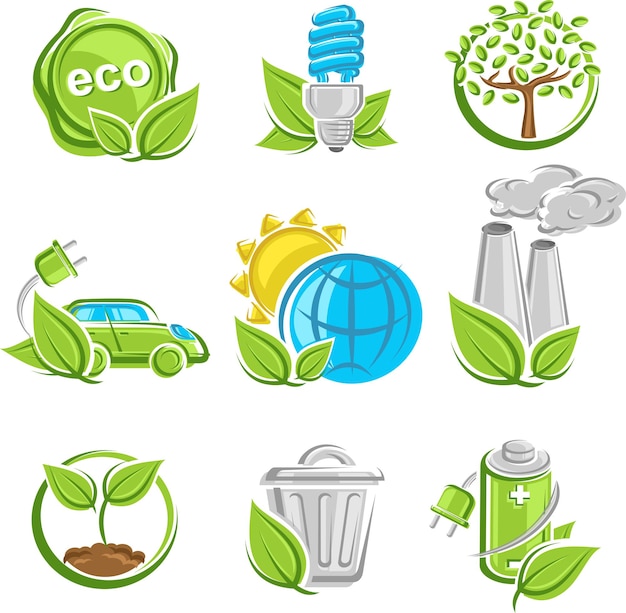 colección, ecología, iconos, vector