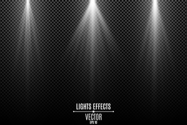 Colección de efectos de luces blancas aisladas sobre un fondo transparente oscuro. Rayas blancas con estilo.
