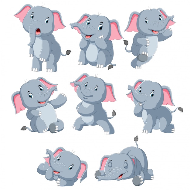 Vector colección de elefante feliz con varias poses