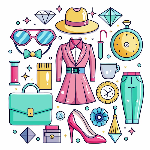 Colección elegante y colorida de accesorios y artículos de moda