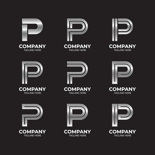 Vector colección elegante y minimalista del logotipo de la letra p plateada