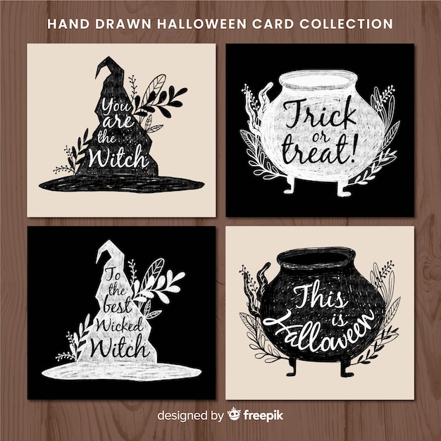 Colección elegante de tarjetas de halloween en acuarela