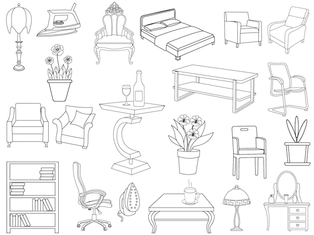 Colección de elegantes muebles modernos y decoraciones interiores para el hogar de moda