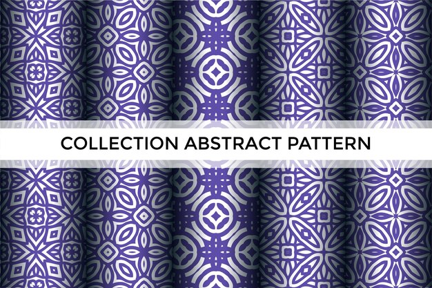Colección de elegantes patrones geométricos abstractos sin costuras diseños de mandalas púrpuras y blancas