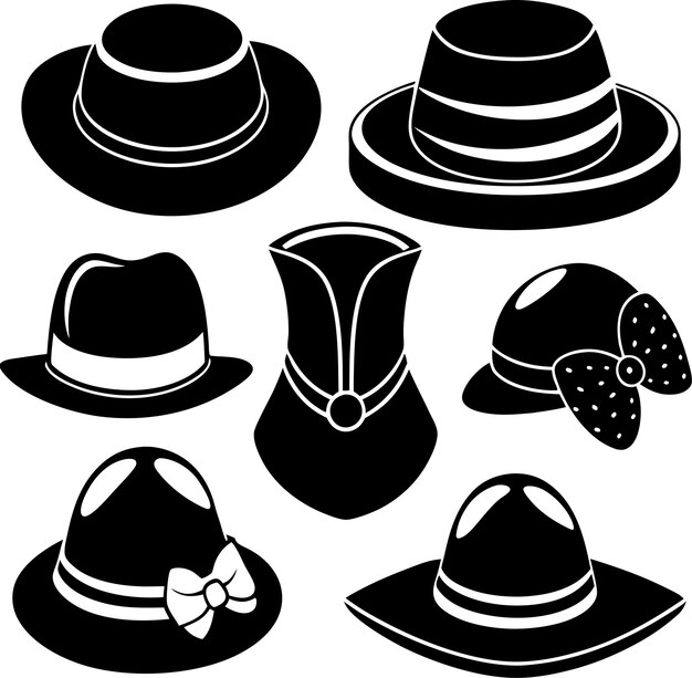 Colección de elegantes siluetas de sombreros negros