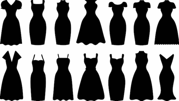 Colección de elegantes siluetas de vestidos en varios estilos