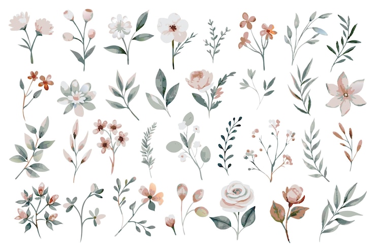 Vector colección de elementos de acuarela floral silvestre